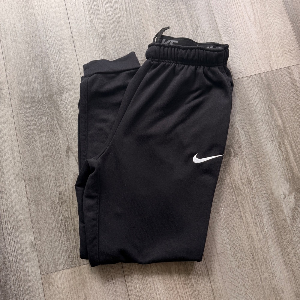Nike Dri-Fit Mens Large Black Joggers Swoosh Cuffed Athletic Sweatpants